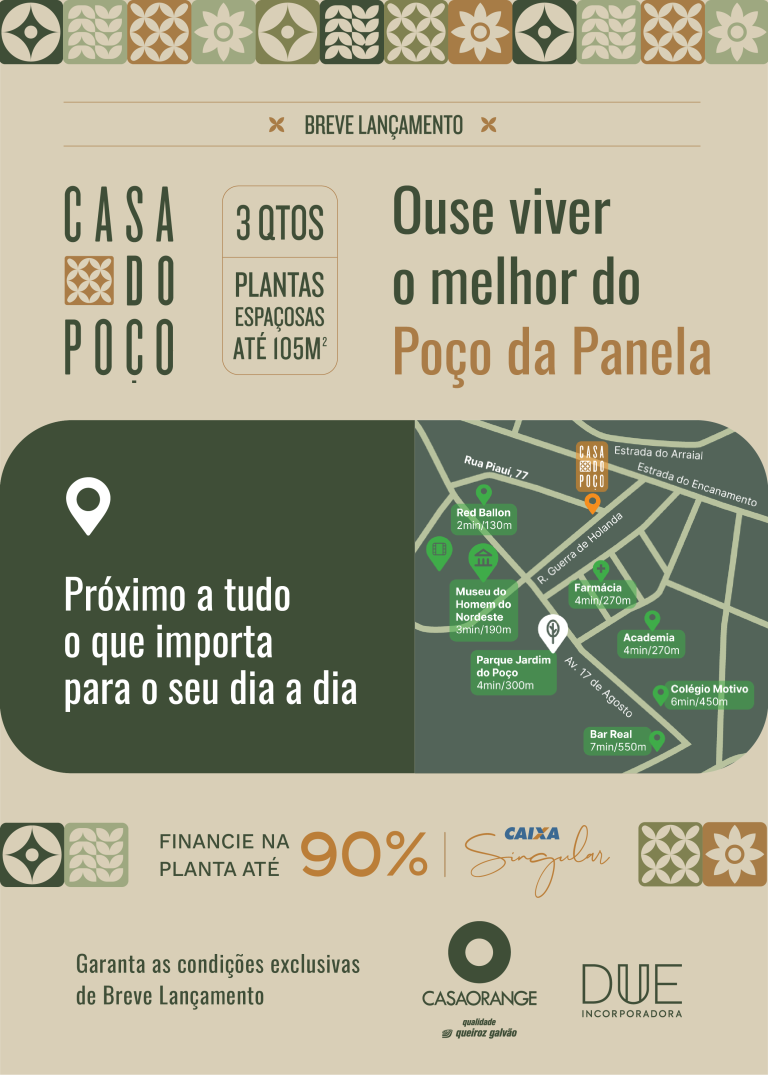 Lançamento Casa Poço no Poço da Panela, Recife-PE. Lançamento Casa Poço no Poço da Panela, Recife-PE.